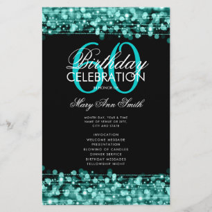 Elegant 60th Birthday Party Program Teal w/ Menu
