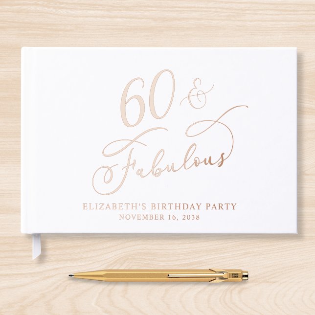Elegant 60th Birthday Party Rose Gold Guest Book (Creator Uploaded)