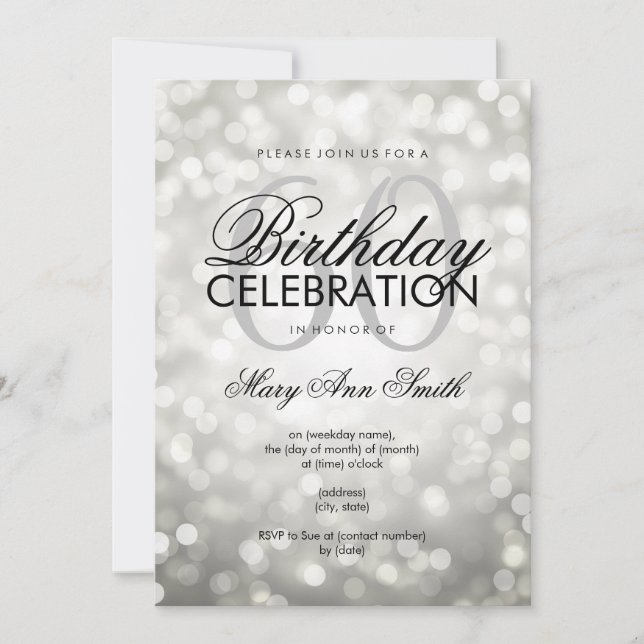 Elegant 60th Birthday Party Silver Glitter Lights Invitation (Front)
