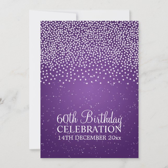 Elegant 60th Birthday Party Simple Sparkle Purple Invitation (Front)