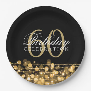 Elegant 60th Birthday Party Sparkles Gold Paper Plate