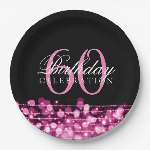 Elegant 60th Birthday Party Sparkles Pink Paper Plate
