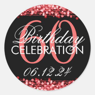 Elegant 60th Birthday Party Sparkles Red Classic Round Sticker