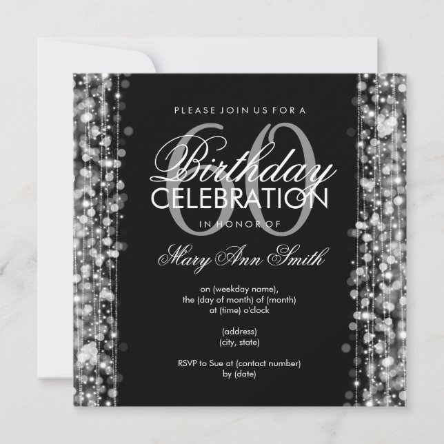 Elegant 60th Birthday Party Sparkles Silver Invitation (Front)