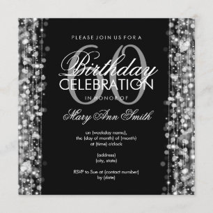 Elegant 60th Birthday Party Sparkles Silver Invitation