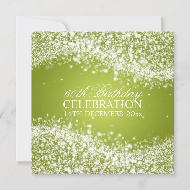 Elegant 60th Birthday Party Sparkling Wave Lime Invitation (Front)