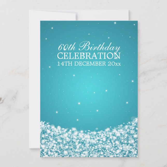 Elegant 60th Birthday Party Star Sparkle Blue Invitation (Front)