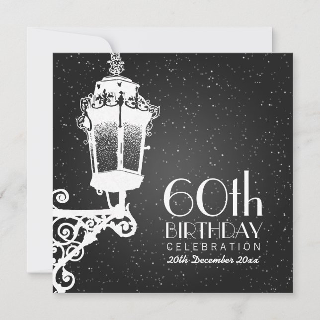 Elegant 60th Birthday Party Vintage Lamp Black Invitation (Front)