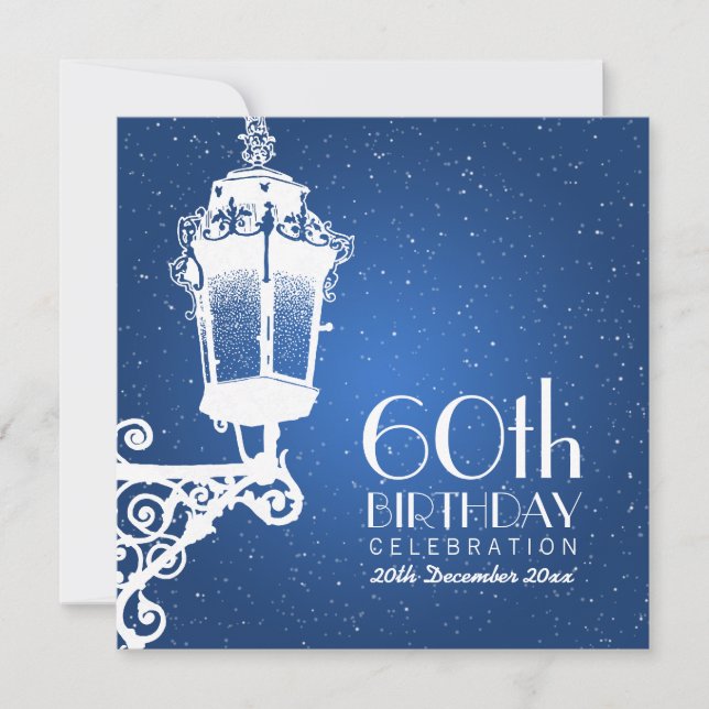 Elegant 60th Birthday Party Vintage Lamp Blue Invitation (Front)