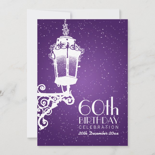 Elegant 60th Birthday Party Vintage Lamp Purple Invitation (Front)