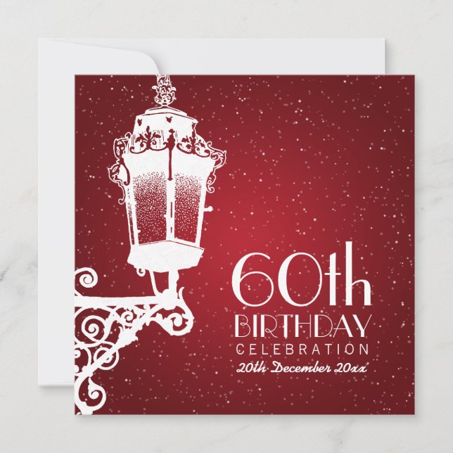 Elegant 60th Birthday Party Vintage Lamp Red Invitation (Front)