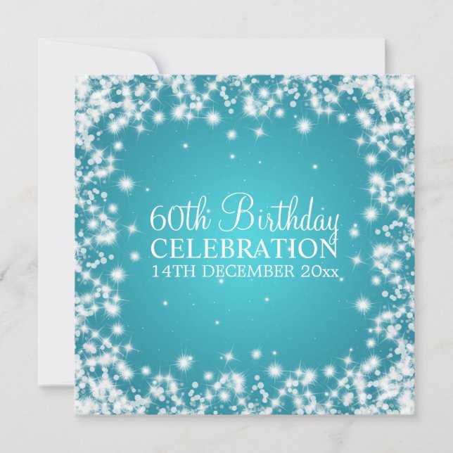 Elegant 60th Birthday Party Winter Sparkle Blue Invitation (Front)