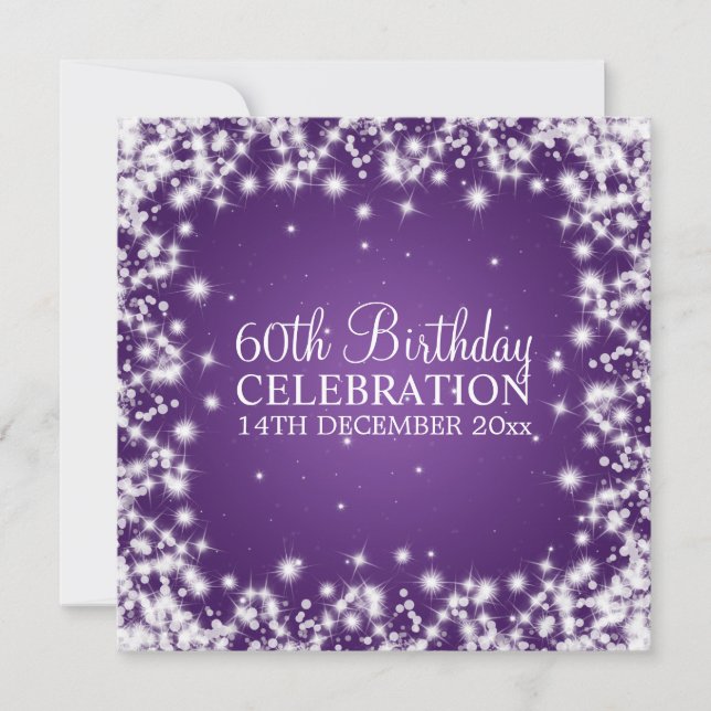 Elegant 60th Birthday Party Winter Sparkle Purple Invitation (Front)