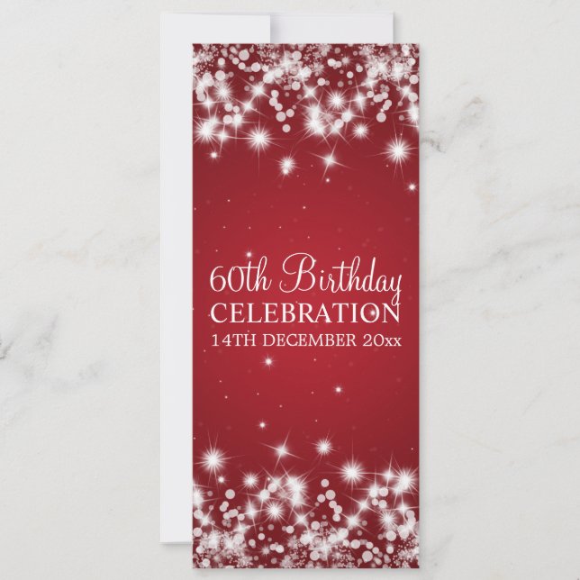 Elegant 60th Birthday Party Winter Sparkle Red Invitation (Front)