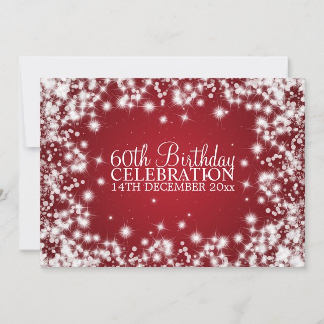 Elegant 60th Birthday Party Winter Sparkle Red Invitation (Front)