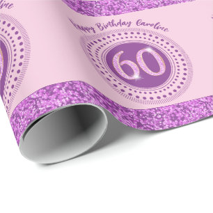 Elegant 60th Birthday Pink Glitter with Stripes Wrapping Paper