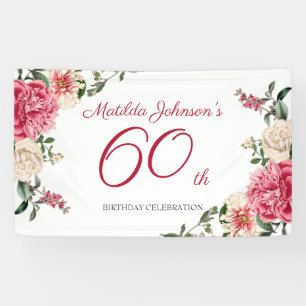 Elegant 60th Birthday Pink White Floral Botanical Banner