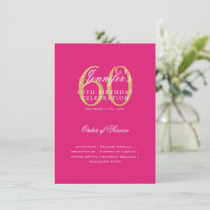 Elegant 60th Birthday Program Gold Hot Pink Menu