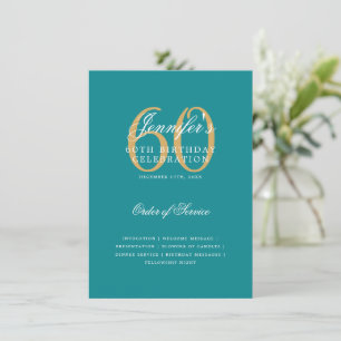 Elegant 60th Birthday Program Gold Turquoise Menu