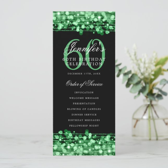 Elegant 60th Birthday Program Green Thank You (Standing Front)