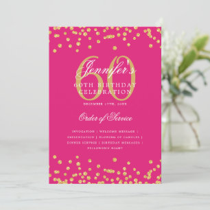 Elegant 60th Birthday Program Menu Gold Hot Pink