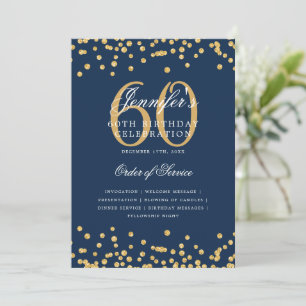Elegant 60th Birthday Program Menu Gold Navy Blue