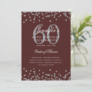 Elegant 60th Birthday Program Menu Silver Burgundy