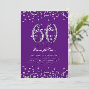 Elegant 60th Birthday Program Menu Silver Purple 