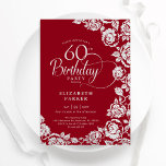 Elegant 60th Birthday Red Silver Roses Invitation<br><div class="desc">Red silver floral 60th birthday party invitation. Elegant design featuring roses,  faux silver foil and typography script font. Trendy invite card perfect for a stylish female bday celebration. Can be customised to any age. Personalise with your own details. Printed Zazzle invitations or instant download digital printable template.</div>