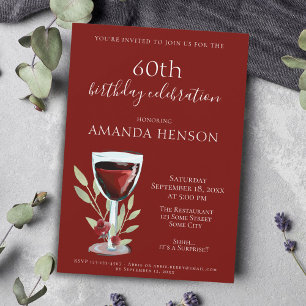 Elegant 60th Birthday Red Wine Surprise Party Invitation