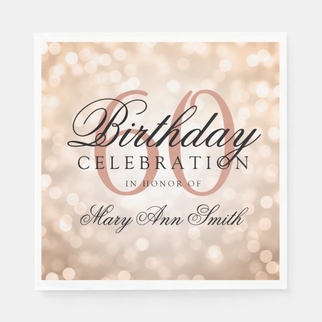 Elegant 60th Birthday Rose Gold Glitter Lights Napkin (Front)