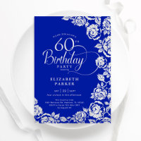 Elegant 60th Birthday Royal Blue Silver Roses