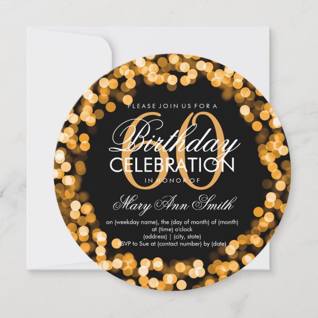 Elegant 60th Birthday Sparkling Lights Gold Invitation (Front)