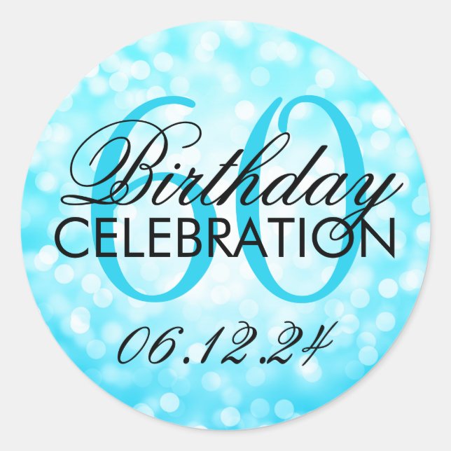 Elegant 60th Birthday Turquoise Glitter Lights Classic Round Sticker (Front)