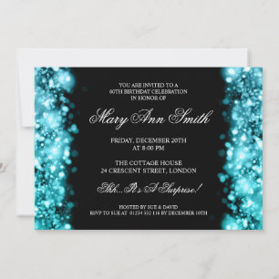 Elegant 60th Birthday Turquoise Sparkling Lights Invitation