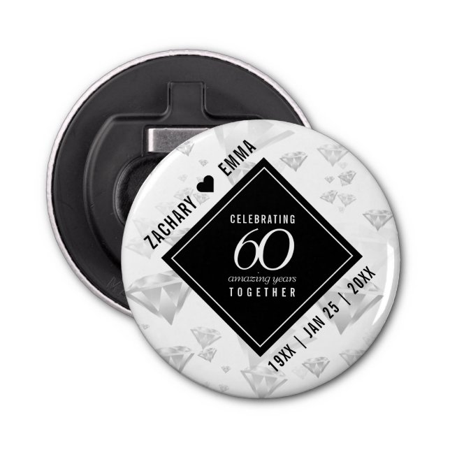 Elegant 60th Diamond Wedding Anniversary Bottle Opener (Front)