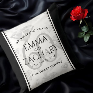 Elegant 60th Diamond Wedding Anniversary Cushion