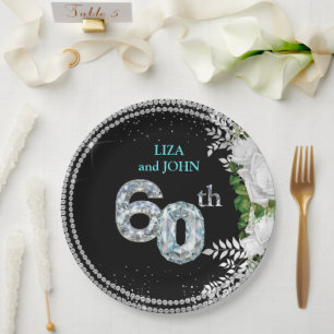 Elegant 60th Diamond Wedding Anniversary Paper Plate