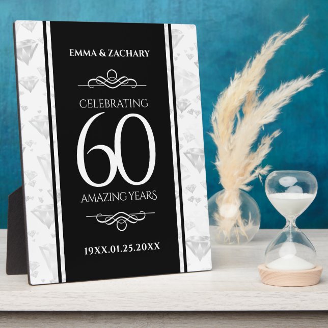 Elegant 60th Diamond Wedding Anniversary Plaque (Side)