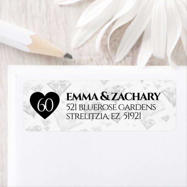 Elegant 60th Diamond Wedding Anniversary Return Address Label (Insitu)