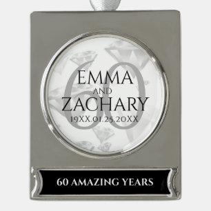 Elegant 60th Diamond Wedding Anniversary Silver Plated Banner Ornament