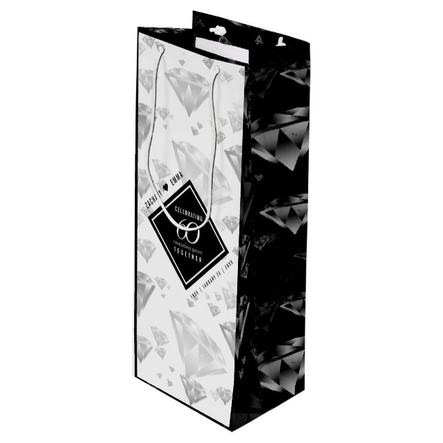 Elegant 60th Diamond Wedding Anniversary Wine Gift Bag (Front Angled)