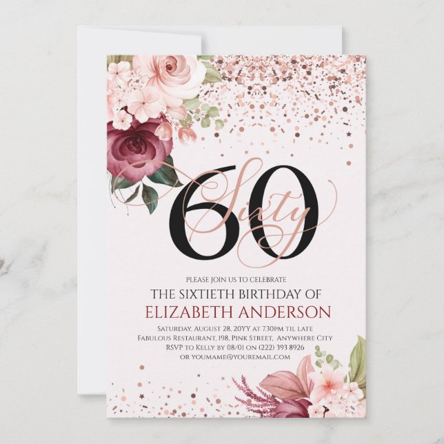 Elegant 60th floral birthday invitation (Front)