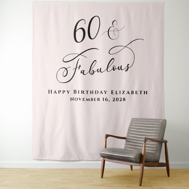 Elegant 60th Pink Birthday Party Tapestry (In Situ)