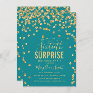 Elegant 60th Surprise Birthday Gold Teal Invitation