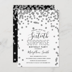 Elegant 60th Surprise Birthday Silver Invitation