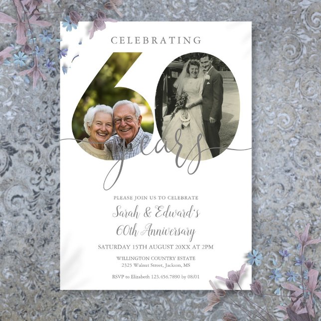 Elegant 60th Wedding Anniversary 2 Photo Invitation (Creator Uploaded)