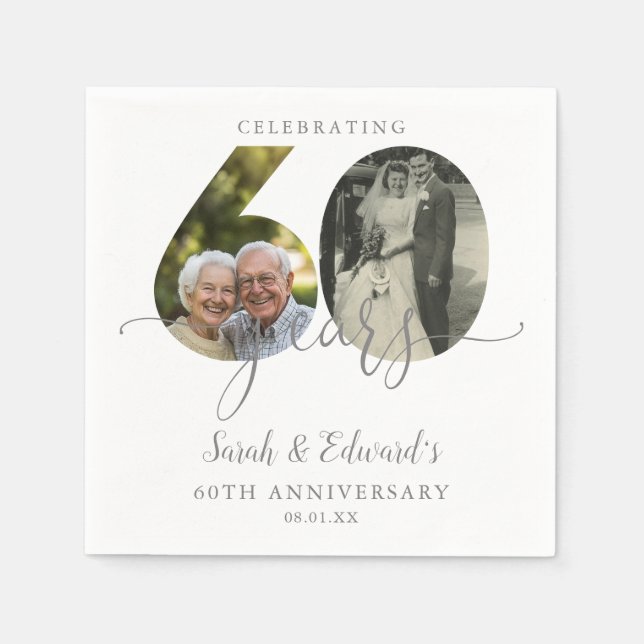 Elegant 60th Wedding Anniversary 2 Photo Napkin (Front)