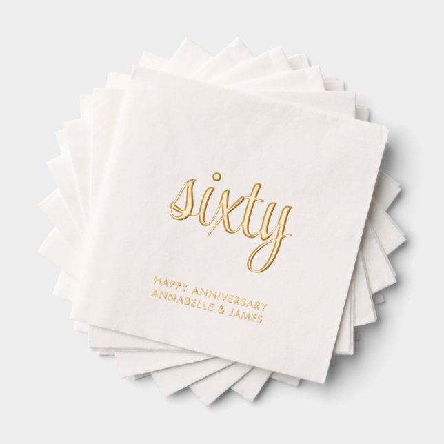 Elegant 60th Wedding Anniversary Gold Foil Napkins (Insitu (Stacked))