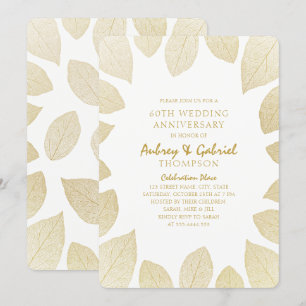 Elegant 60th Wedding Anniversary Golden Leaves Invitation